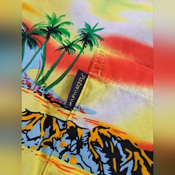Palmwave HAWAIIAN short sleeve button down MEDIUM bright Yellow print - Picture 2 of 7